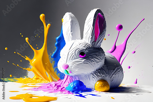 rabbit blob art water color paint glob art background Generative AI