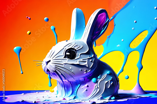 rabbit blob art water color paint glob art background Generative AI