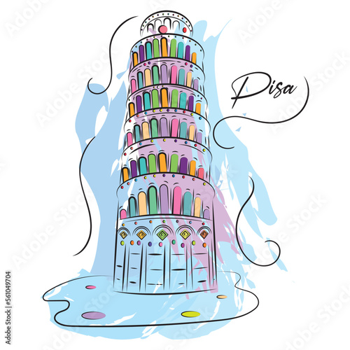 Watercolor sketch of Pisa tower landmark Italy Vector