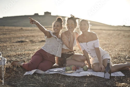 Принти на полотні young women on a picnic in the countryside