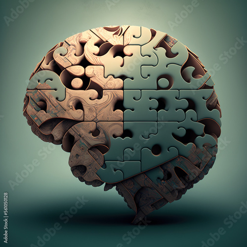 Dementia, lost of mental capabilities. Alzheimer. Concept in puzzle form. Illustration, generative AI