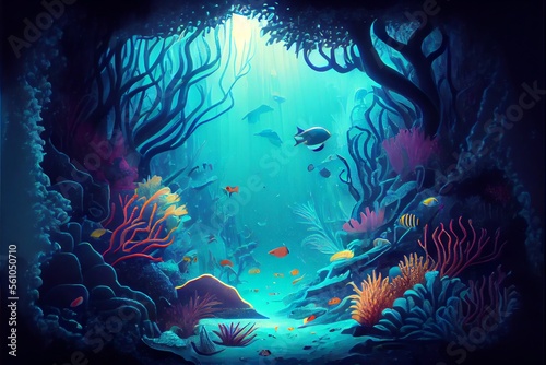 underwater world under the sea background. Generative AI © Pixel Matrix