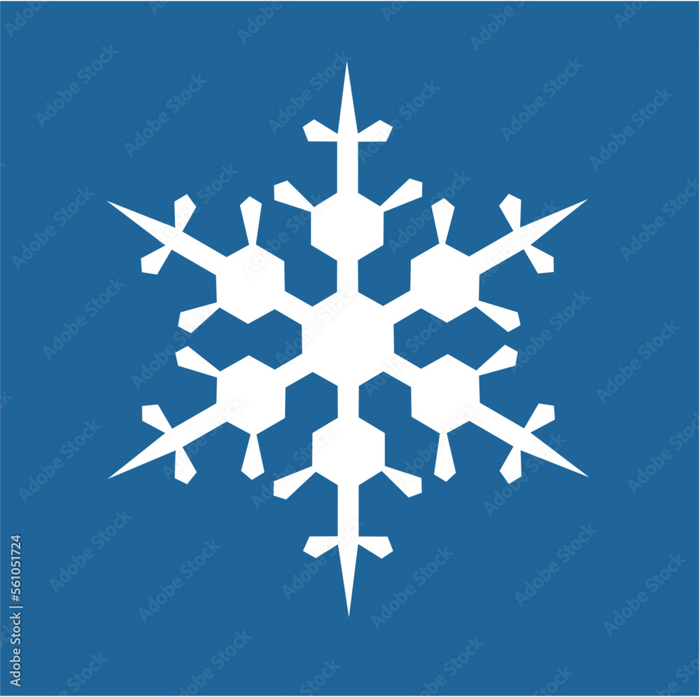 White hexagonal snowflake on a blue background. A unique author's snowflake to decorate the winter holidays. Vector image of a Christmas symbol. White hexagonal snowflake on a blue background. A unique author's snowflake to decorate the winter holidays. Vector image of a Christmas symbol.