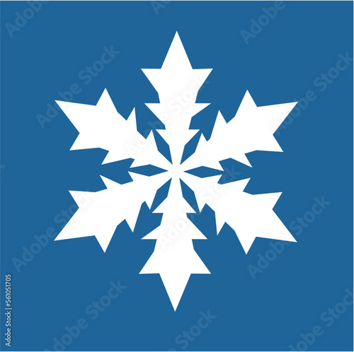 Fototapeta Naklejka Na Ścianę i Meble -  White hexagonal snowflake on a blue background. A unique author's snowflake to decorate the winter holidays. Vector image of a Christmas symbol.