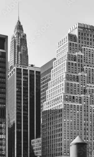 Black and white photo of Manhattan diverse architecture  New York City  USA.