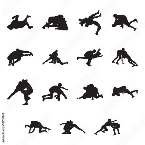 Fototapeta Naklejka Na Ścianę i Meble -  wrestling silhouette set