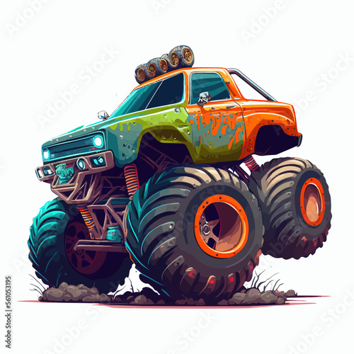 Monster truck. Isolated on background. Cartoon vector illustration