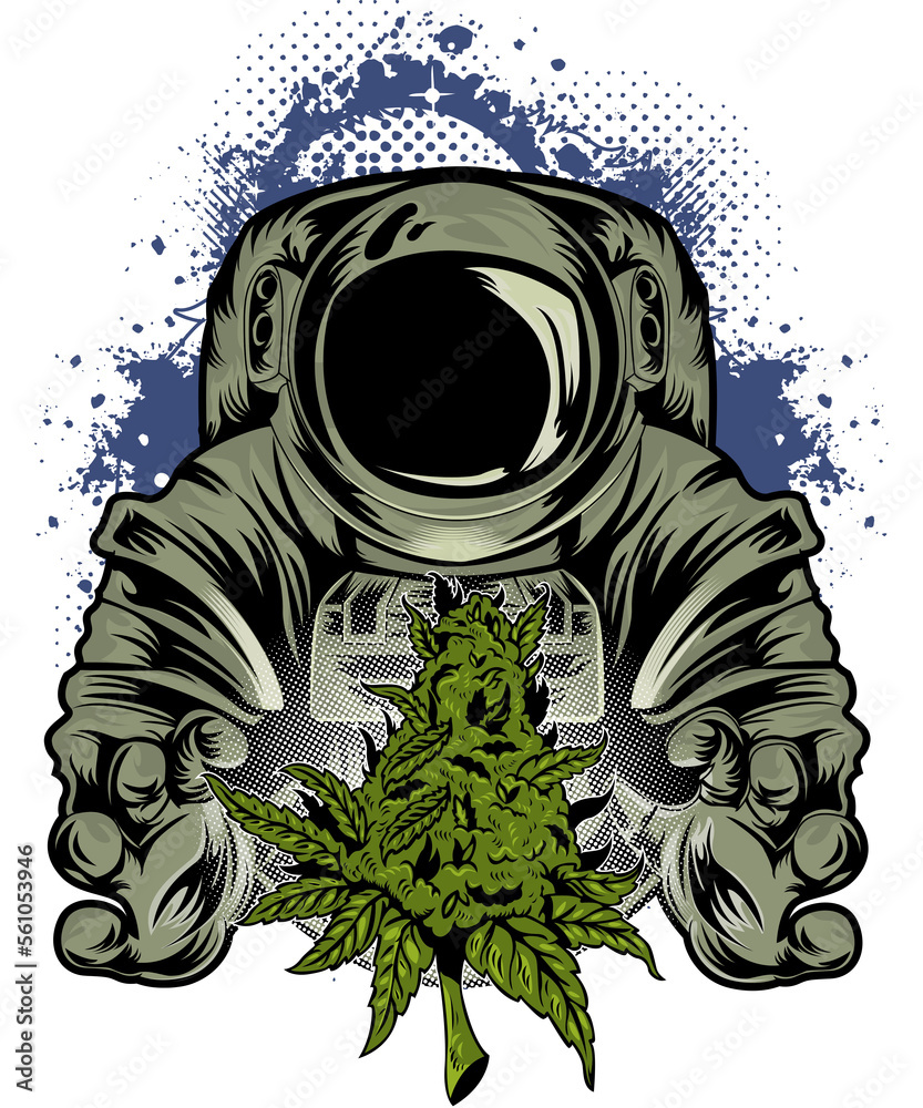 Astronaut cannabis Streetwear tshirt design PNG ready to print Stock