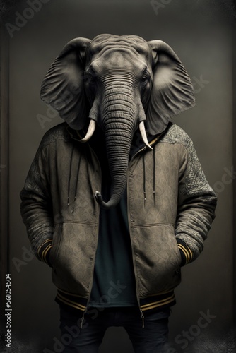 Elephant wearing fashion urban streetwear..Generative AI