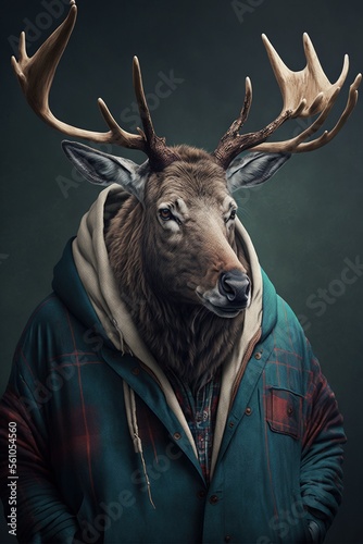 Elk wearing fashion urban streetwear..Generative AI © Razvan