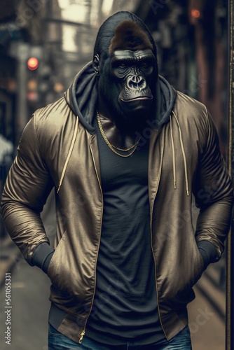 Gorilla0 wearing fashion urban streetwear..Generative AI