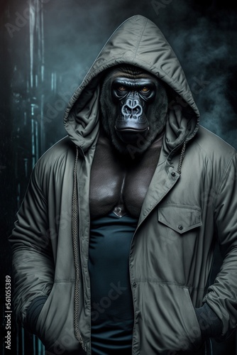 Gorilla6 wearing fashion urban streetwear..Generative AI