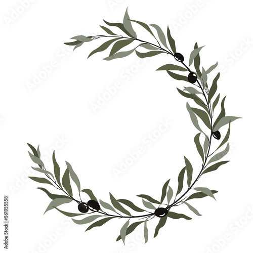 Decorative mosaic of olive branch or a green vector olive branch logo in the old classic concept style on PNG white transparent background 01