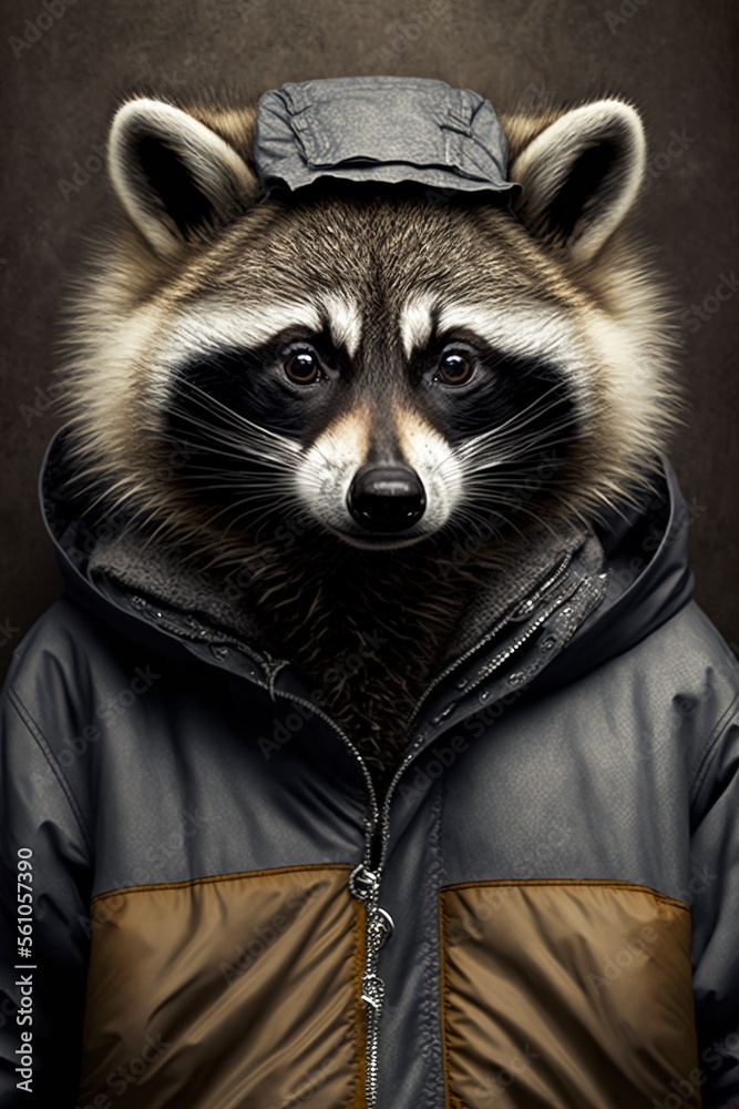 Φωτογραφία Raccoon wearing fashion urban streetwear..Generative AI