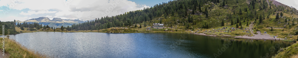Overview Lake Colbricon. August 2022 San Martino di Castrozza, Trentino Alto Adige - Italy
