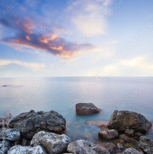 quiet sea bay with huge rocks near a coast