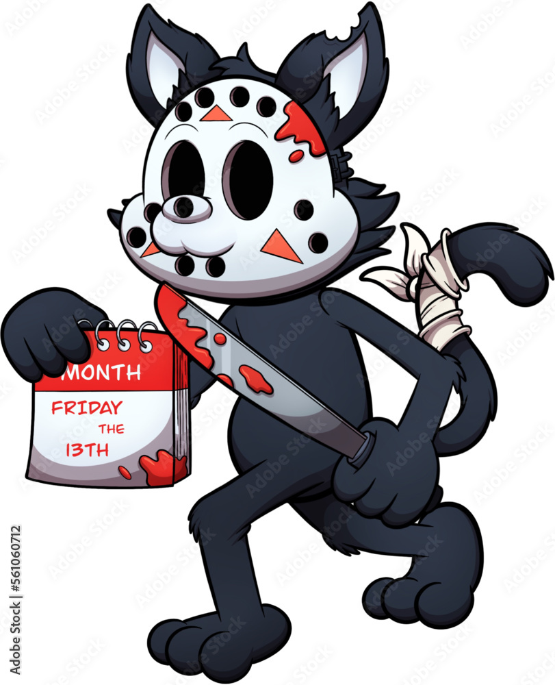 Black Cat On Friday The 13th Vector Clip Art Illustration With Simple