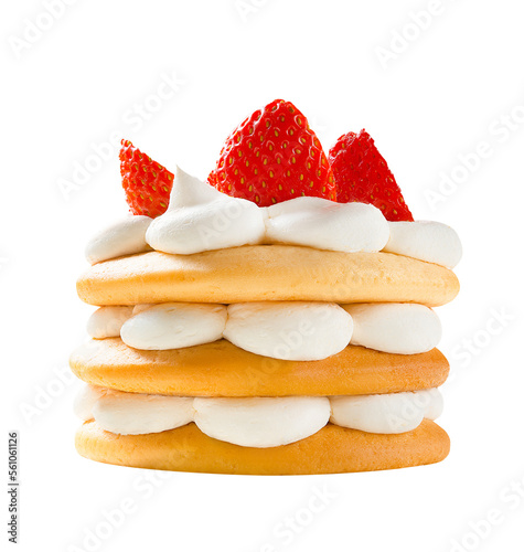 strawberry with whipped cream cake isolated on white