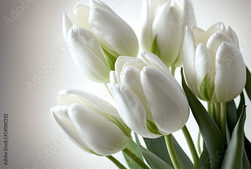 Beautiful white tulips on white background. White spring flowers. 3D Illustration © Nina