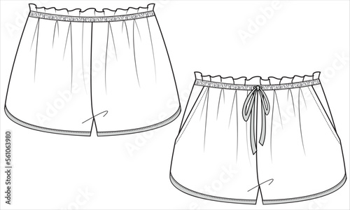 DOLPHIN HEMLINE NIGHTWEAR SHORTS FRONT AND BACK IN VECTOR FILE