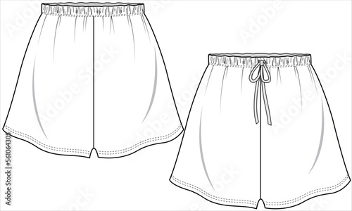 WIDE LEG HIGH WAIST NIGHTWEAR SHORTS FRONT AND BACK IN VECTOR FILE