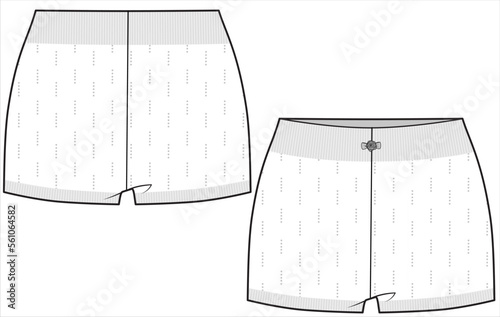 DROP NEEDLE BODY FIT KNIT NIGHTWEAR SHORTS FRONT AND BACK IN VECTOR FILE