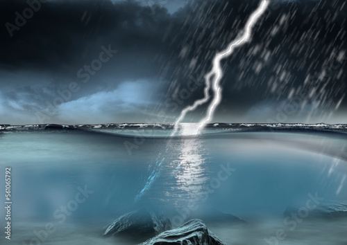 Blitz bei Gewitter über dem Ozean