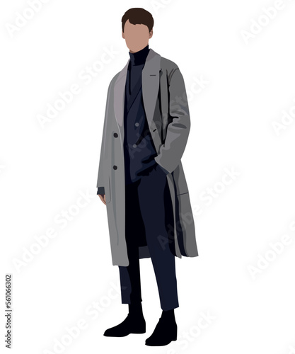 Stylish guy in fashionable and modern clothes on a white background. Vector illustration in flat style