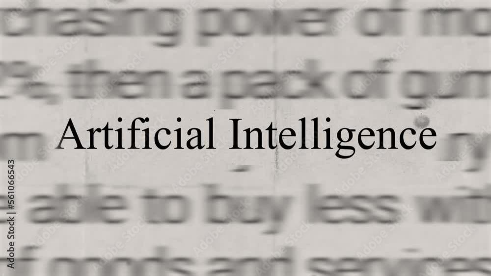 Artificial Intelligence in the news headline - text intro flashing breaking news topic trend. Politics, economics, society, controversial debates, and current affairs. Newspaper and social media.