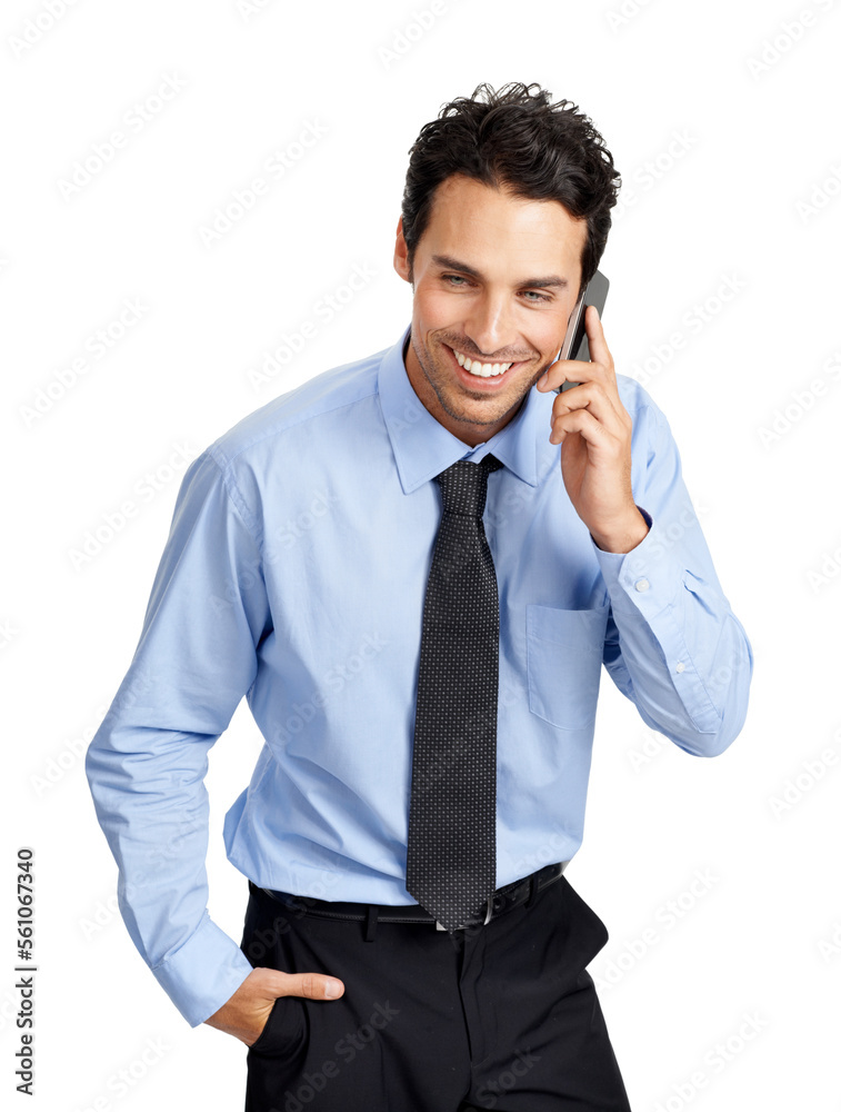 Phone call, studio and business man with communication, corporate negotiation and networking strategy. Smile of a professional worker using phone or smartphone for career feedback, job review or news Phone call, studio and business man with communication, corporate negotiation and networking strategy. Smile of a professional worker using phone or smartphone for career feedback, job review or news