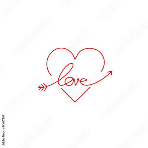 Love arrow pin red heart. Heart with love alphabet dart in line art style.