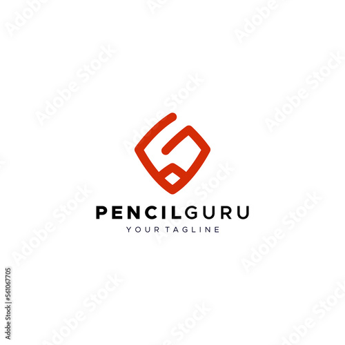 Pencil guru initial of G vintage logo concept