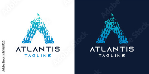 Atlantis logotype A letter with underwater concept photo