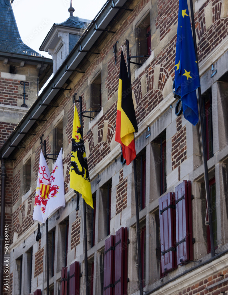 Flags on a building in Flanders