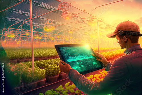 smart agriculture technology is revolutionizing the way we farm a futuristic farm, utilizing AI and data analysis to optimize crop growth and yields precision agriculture, generative AI photo