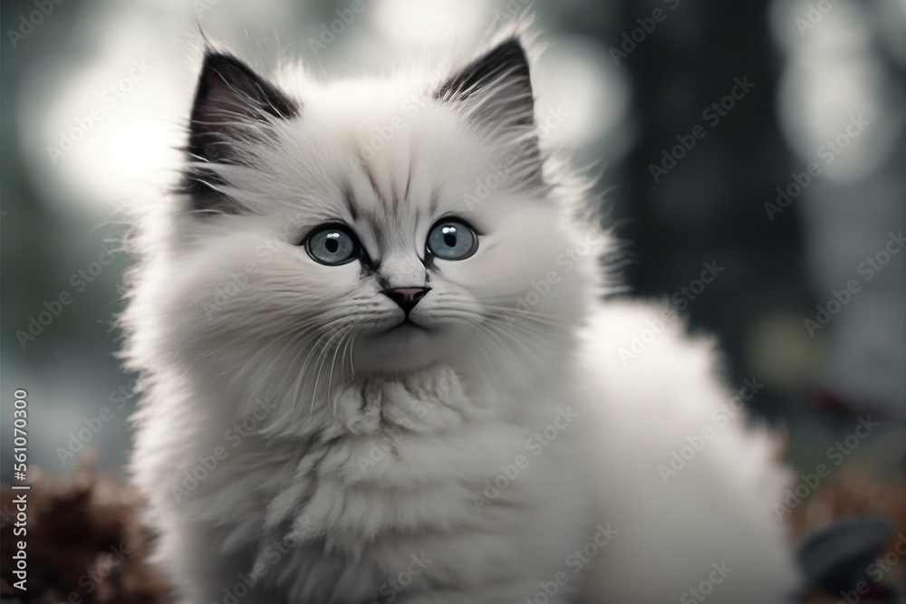 Fototapeta premium White Kitten in snow, Generative AI