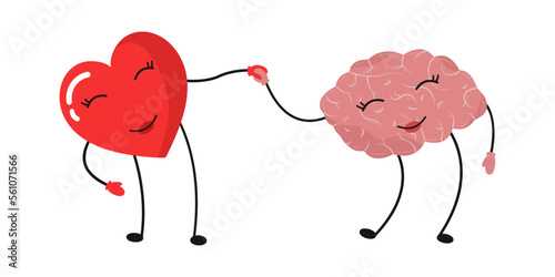 Emotional Quotient and Intelligence. Heart and Brain concept. Conflict between emotions and rational thinking. Balance between soul and intellect. Vector illustration.