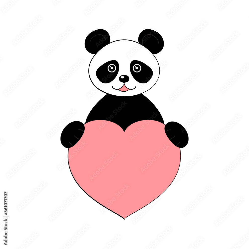 Fototapeta premium Cute panda with a heart. Postcard for Valentine's Day. Element for the design of prints, posters, stickers, postcards. Vector illustration on white background