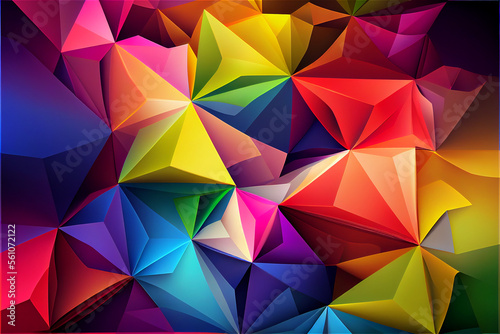 Abstract rainbow colored geometric background, with lots of copy space, generative AI