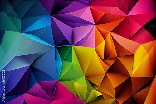 Abstract rainbow colored geometric background, with lots of copy space, generative AI