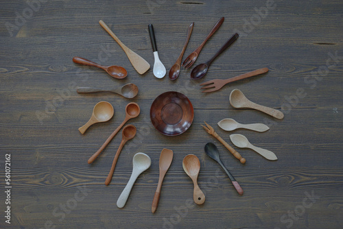 Wooden Wooden spoons and plate