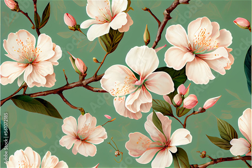 Foto fresh floral pattern with almond tree blossoms, ideal for decorative backgrounds