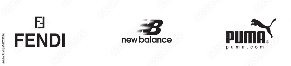 Top clothing brands logos popular of, Fendi, New Balance, puma