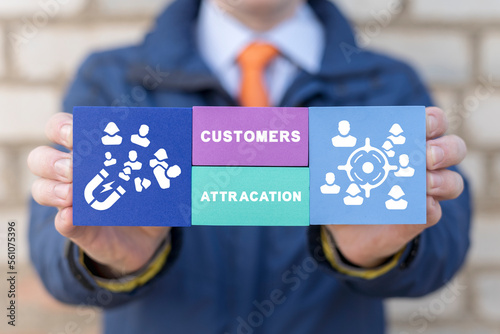 Customers attraction concept. Cusomer of attraction, acquisition, magnet, retention. Attract consumer. photo