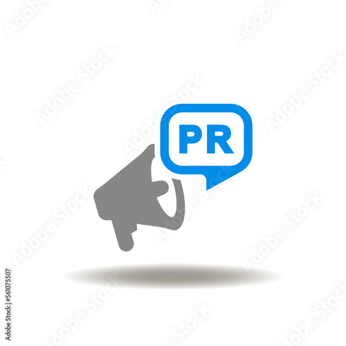 Vector illustration of megaphone and speech bubble with pr abbreviation. Icon of PR Public Relations.
