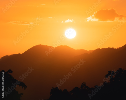 Golden sunset landscape between mountains from puerto rico 