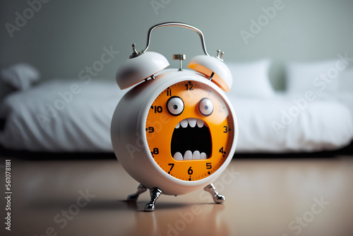 Mechanical alarm clock with face screams to wake you up