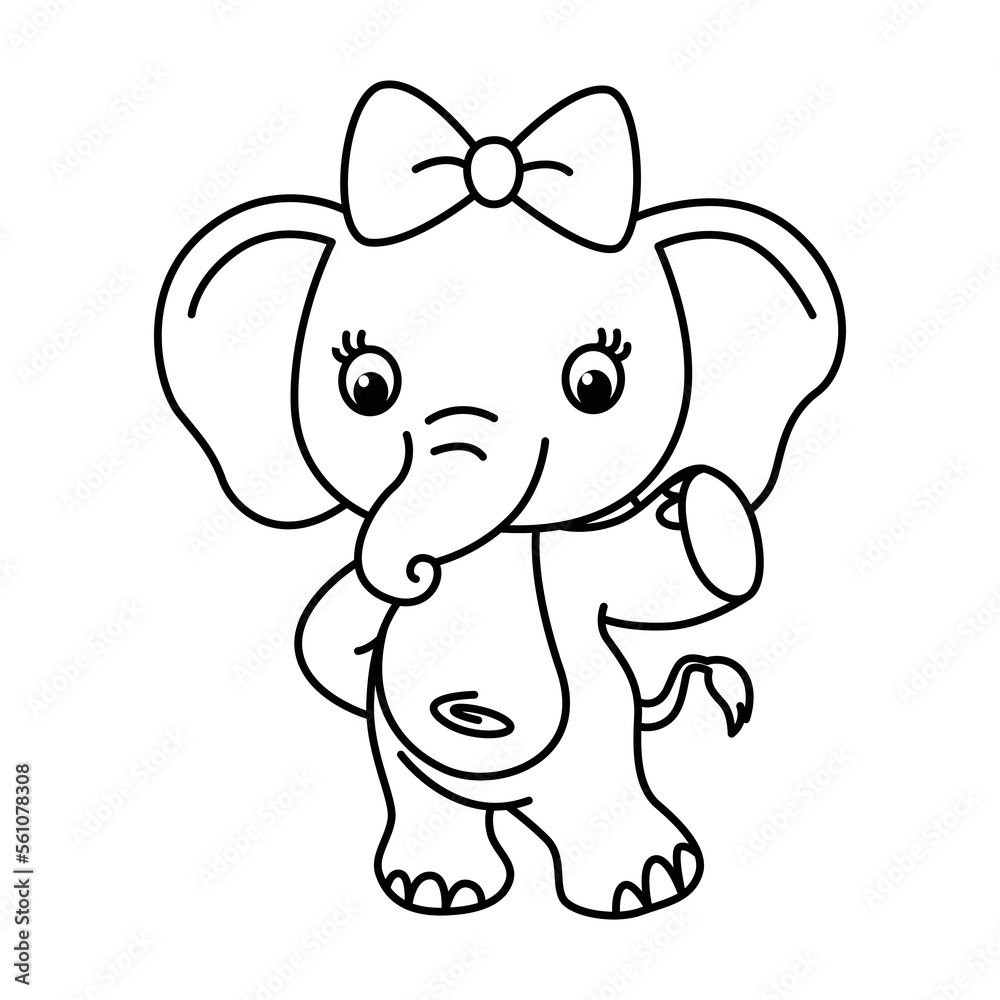 Cute elephant cartoon characters vector illustration. For kids coloring book.