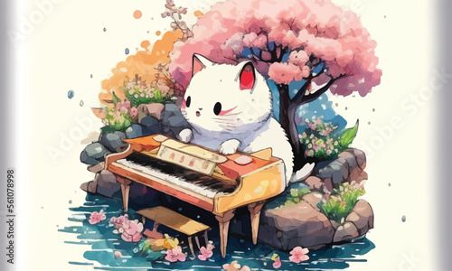 cute anthropomorphic cat playing the piano