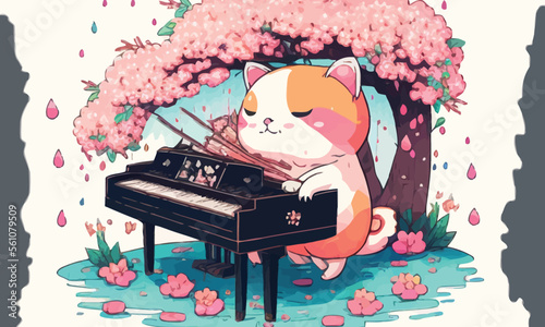 cute anthropomorphic cat playing the piano